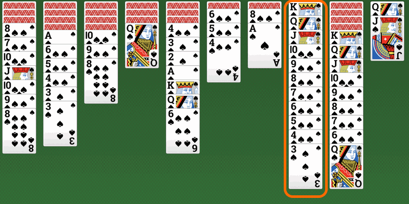 Spider Solitaire - starting with the king and continuing to the ace